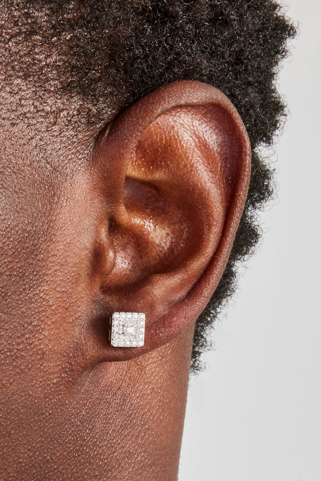 Iced Square Centre Stone Stud Earrings - 8mm